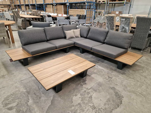 Garden prestige lota alu lounge hoekset charcoal met acacia zijtafels - afbeelding 7 van  10