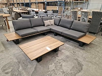 Garden prestige lota alu lounge hoekset charcoal met acacia zijtafels - afbeelding 7 van  10