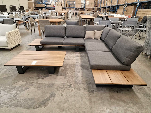 Garden prestige lota alu lounge hoekset charcoal met acacia zijtafels - afbeelding 8 van  10