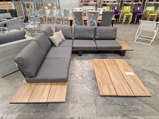 Garden prestige lota alu lounge hoekset charcoal met acacia zijtafels - afbeelding 9 van  10