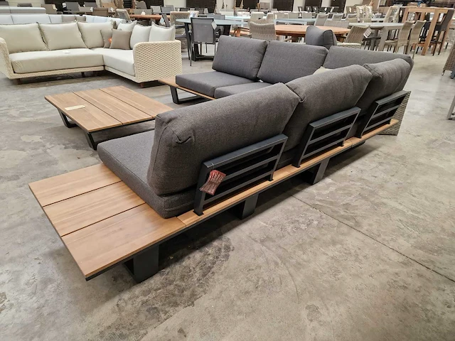 Garden prestige lota alu lounge hoekset charcoal met acacia zijtafels - afbeelding 10 van  10