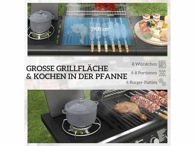Gasbarbecue 12,2 kw 3 + 1 branders rvs - afbeelding 3 van  16