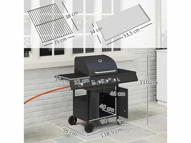 Gasbarbecue 12,2 kw 3 + 1 branders rvs - afbeelding 6 van  16