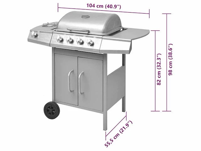 Gasgrill 4 + 1 kookzone zilver - afbeelding 2 van  10