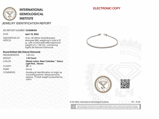 (gecertificeerd) armband 14k goud met natuurlijke roze diamanten 6,37g - afbeelding 4 van  4