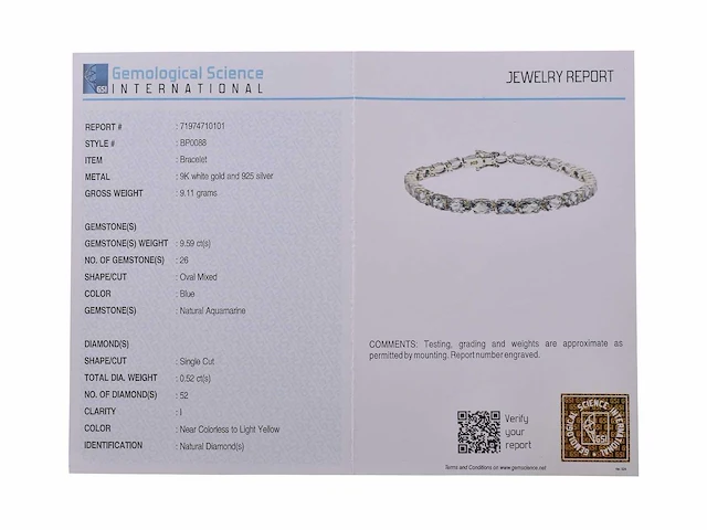 (gecertificeerd) armband met natuurlijke diamanten en natuurlijke aquamarijn 9.11 g - afbeelding 5 van  6