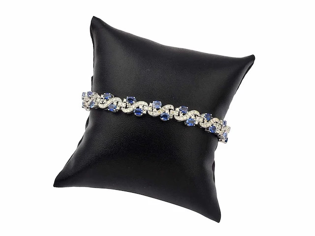 (gecertificeerd) armband met natuurlijke diamanten en natuurlijke blauwe saffier 19.63g - afbeelding 1 van  6