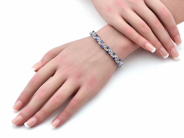 (gecertificeerd) armband met natuurlijke diamanten en natuurlijke blauwe saffier 19.63g - afbeelding 2 van  6
