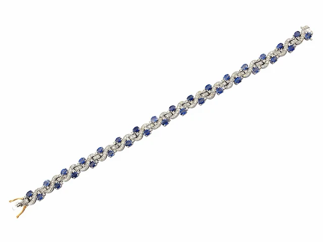 (gecertificeerd) armband met natuurlijke diamanten en natuurlijke blauwe saffier 19.63g - afbeelding 3 van  6