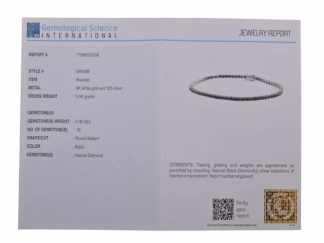 (gecertificeerd) armband met natuurlijke zwarte diamanten 5,54 g - afbeelding 5 van  6