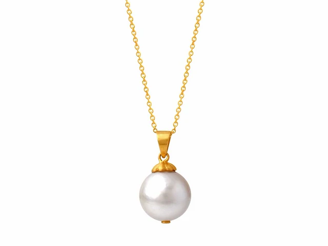 (gecertificeerd) hanger en ketting 14k goud met natuurlijke parels 6.32 grm - afbeelding 1 van  6