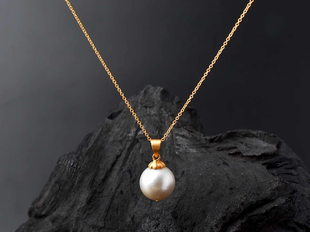 (gecertificeerd) hanger en ketting 14k goud met natuurlijke parels 6.32 grm - afbeelding 3 van  6