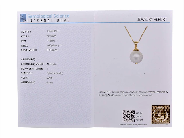 (gecertificeerd) hanger en ketting 14k goud met natuurlijke parels 6.32 grm - afbeelding 5 van  6