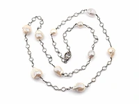 (gecertificeerd) ketting met natuurlijke diamant natuurlijke parel en natuurlijke witte topaas 61.44 gm - afbeelding 1 van  5