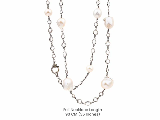 (gecertificeerd) ketting met natuurlijke diamant natuurlijke parel en natuurlijke witte topaas 61.44 gm - afbeelding 3 van  5