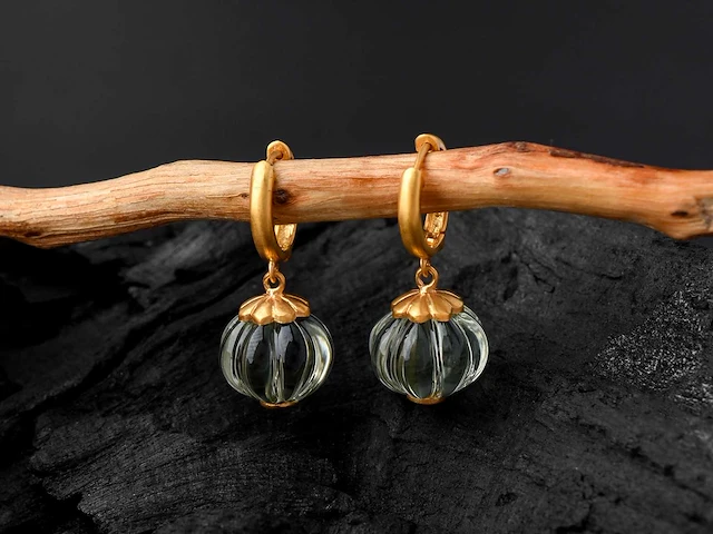 (gecertificeerd) oorbellen 14k goud met natuurlijk kwarts 5,88 gm - afbeelding 3 van  6