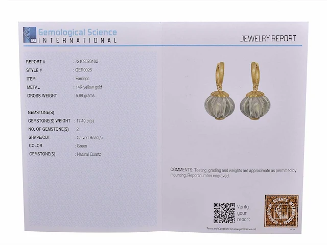 (gecertificeerd) oorbellen 14k goud met natuurlijk kwarts 5,88 gm - afbeelding 5 van  6