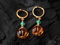 (gecertificeerd) oorbellen 14k goud met natuurlijke citrien en smaragd 5.68 gm - afbeelding 2 van  6