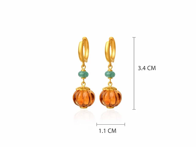 (gecertificeerd) oorbellen 14k goud met natuurlijke citrien en smaragd 5.68 gm - afbeelding 4 van  6