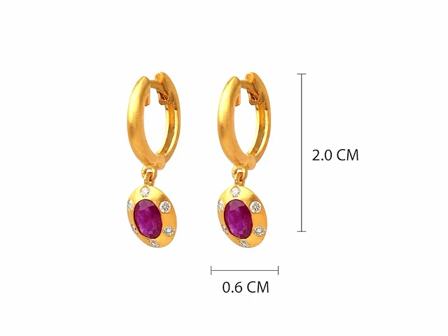 (gecertificeerd) oorbellen 14k goud met natuurlijke diamanten en robijn 2.27 gm - afbeelding 4 van  6