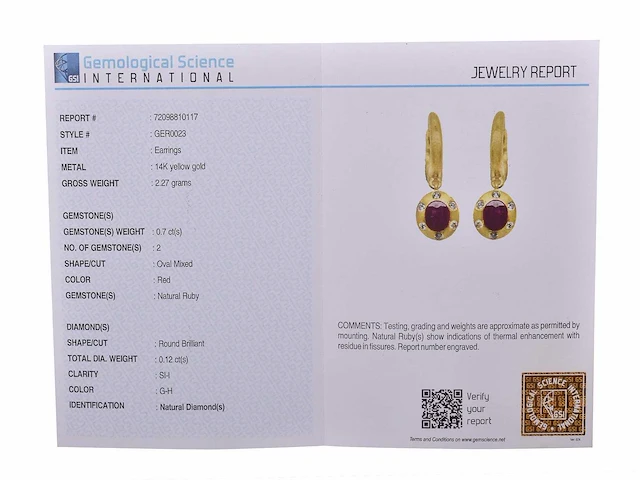 (gecertificeerd) oorbellen 14k goud met natuurlijke diamanten en robijn 2.27 gm - afbeelding 5 van  6