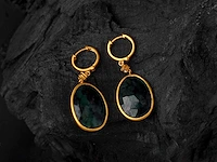 (gecertificeerd) oorbellen 14k goud met natuurlijke diamanten en smaragd 6.20 g - afbeelding 2 van  6