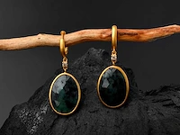 (gecertificeerd) oorbellen 14k goud met natuurlijke diamanten en smaragd 6.20 g - afbeelding 3 van  6
