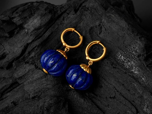 (gecertificeerd) oorbellen 14k goud met natuurlijke lapis lazuli 10,86 grm - afbeelding 2 van  6