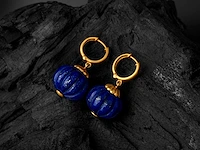 (gecertificeerd) oorbellen 14k goud met natuurlijke lapis lazuli 10,86 grm - afbeelding 2 van  6