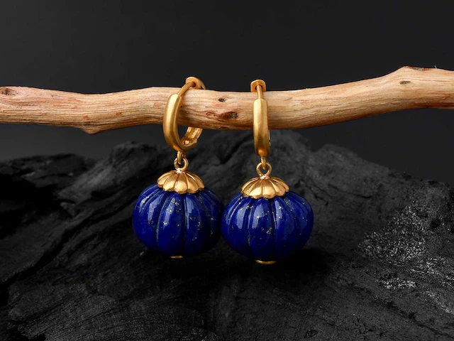 (gecertificeerd) oorbellen 14k goud met natuurlijke lapis lazuli 10,86 grm - afbeelding 3 van  6