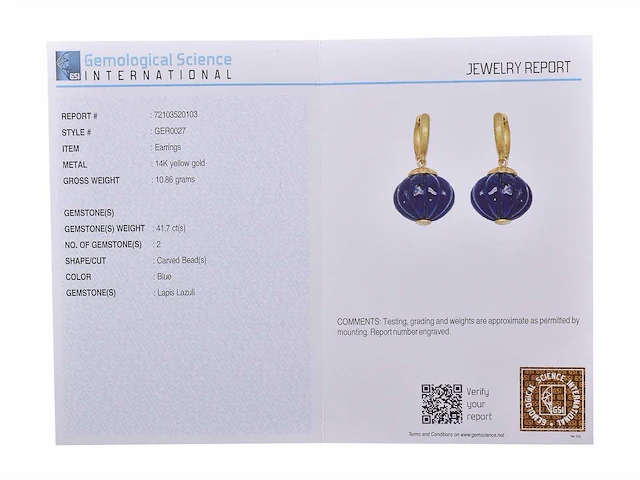 (gecertificeerd) oorbellen 14k goud met natuurlijke lapis lazuli 10,86 grm - afbeelding 5 van  6