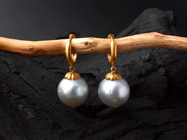 (gecertificeerd) oorbellen 14k goud met natuurlijke parels 8,67 grm - afbeelding 3 van  6