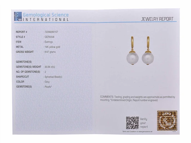 (gecertificeerd) oorbellen 14k goud met natuurlijke parels 8,67 grm - afbeelding 5 van  6