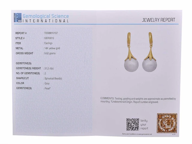 (gecertificeerd) oorringen 14k goud met natuurlijke parel 9,62 grm - afbeelding 5 van  5
