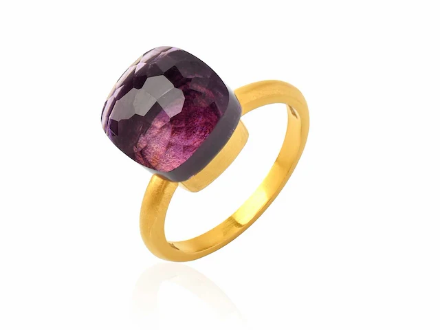 (gecertificeerd) ring 14k goud met natuurlijke amethist 4,98 grm - afbeelding 1 van  6