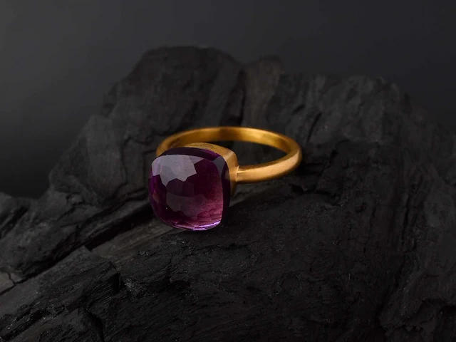 (gecertificeerd) ring 14k goud met natuurlijke amethist 4,98 grm - afbeelding 2 van  6