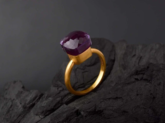 (gecertificeerd) ring 14k goud met natuurlijke amethist 4,98 grm - afbeelding 3 van  6