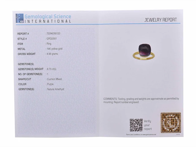 (gecertificeerd) ring 14k goud met natuurlijke amethist 4,98 grm - afbeelding 5 van  6