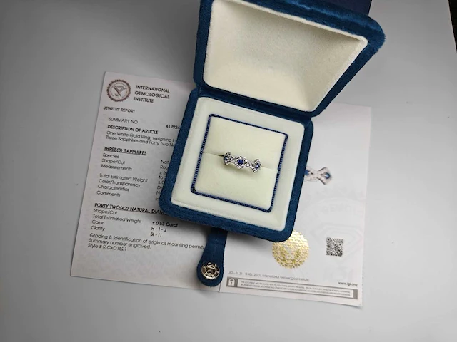 (gecertificeerd) ring 14k goud met natuurlijke blauwe saffier en diamanten 2.56g - afbeelding 2 van  6