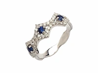 (gecertificeerd) ring 14k goud met natuurlijke blauwe saffier en diamanten 2.56g - afbeelding 4 van  6