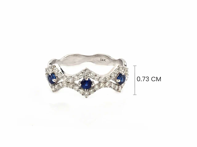 (gecertificeerd) ring 14k goud met natuurlijke blauwe saffier en diamanten 2.56g - afbeelding 5 van  6