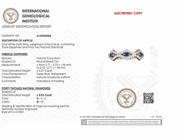 (gecertificeerd) ring 14k goud met natuurlijke blauwe saffier en diamanten 2.56g - afbeelding 6 van  6