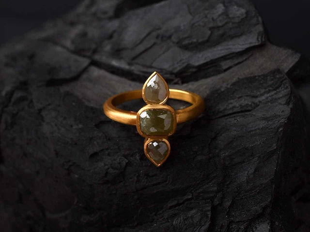 (gecertificeerd) ring 14k goud met natuurlijke diamanten 3,46 grm - afbeelding 2 van  5