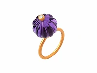 (gecertificeerd) ring 14k goud met natuurlijke diamanten en amethist 5.66 grm - afbeelding 1 van  6