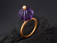 (gecertificeerd) ring 14k goud met natuurlijke diamanten en amethist 5.66 grm - afbeelding 3 van  6