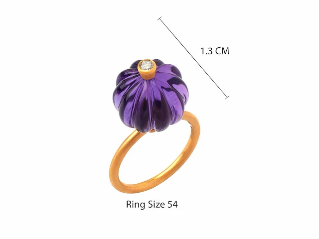 (gecertificeerd) ring 14k goud met natuurlijke diamanten en amethist 5.66 grm - afbeelding 4 van  6