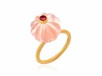 (gecertificeerd) ring 14k goud met natuurlijke rozenkwarts en robijn 5.66 gm - afbeelding 1 van  6
