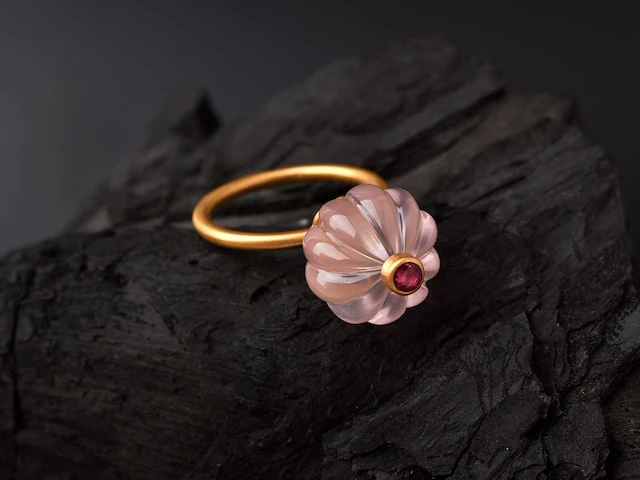 (gecertificeerd) ring 14k goud met natuurlijke rozenkwarts en robijn 5.66 gm - afbeelding 2 van  6