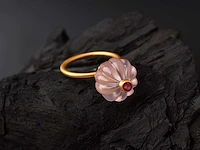 (gecertificeerd) ring 14k goud met natuurlijke rozenkwarts en robijn 5.66 gm - afbeelding 2 van  6