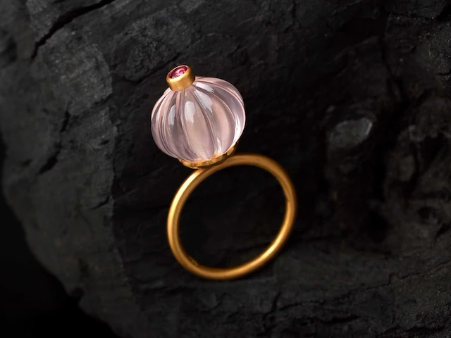 (gecertificeerd) ring 14k goud met natuurlijke rozenkwarts en robijn 5.66 gm - afbeelding 3 van  6